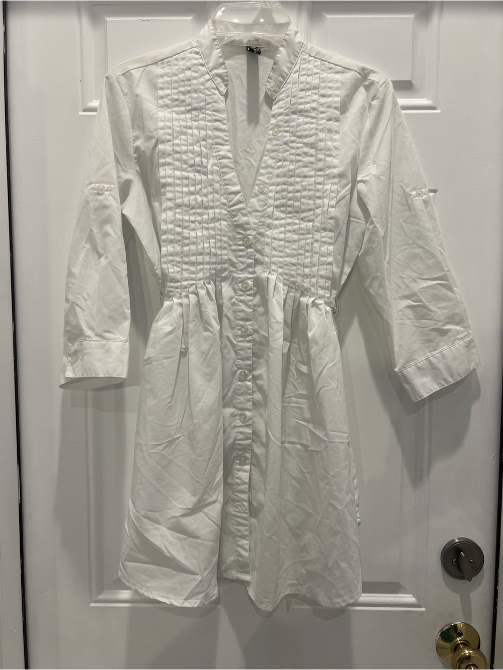FCNY Classic Stylish White Fitted Button Down Shirt Seamed Waist Size M # 822